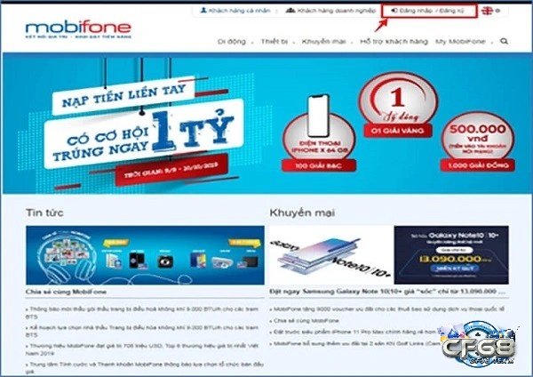 Đăng ký khuyến mãi qua Web mobifone.vn