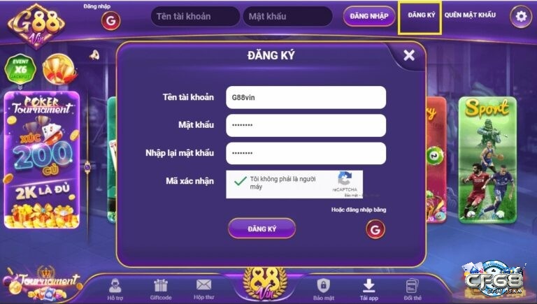 Đăng ký tài khoản và đăng nhập Gamvip rất đơn giản