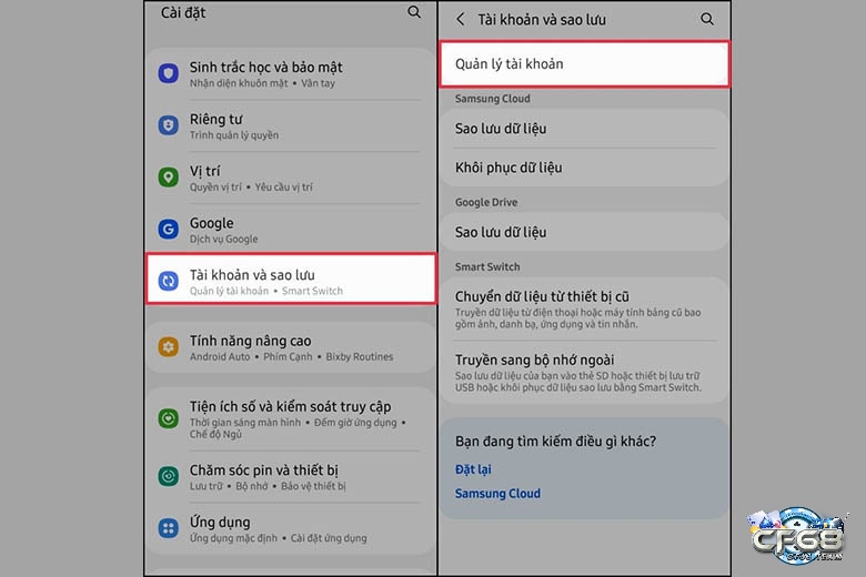 Truy cập Quản lý tài khoản