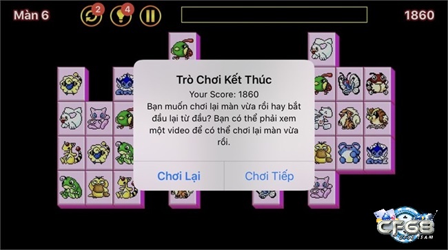 Game kết thúc khi số mạng bằng 0 hoặc không ghép các cặp thú trong thời gian quy định