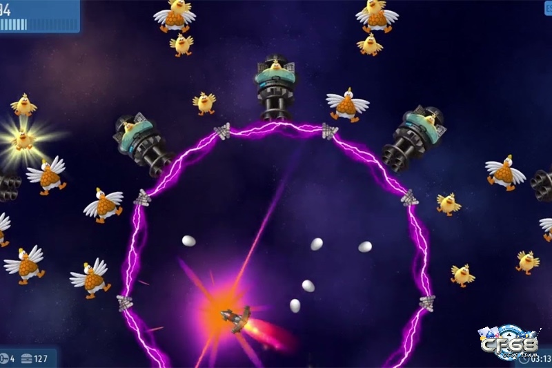 Giao diện chính của game Invaders Universe với hình ảnh phi thuyền chiến đấu và bối cảnh không gian vũ trụ ấn tượng.
