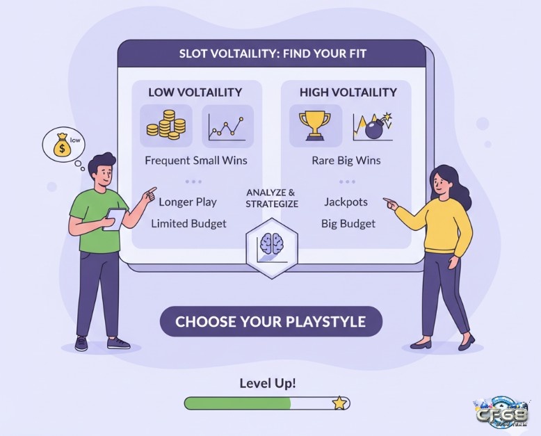 Người chơi game nổ hũ hiểu rõ Biến động (Volatility) để chọn game phù hợp với ngân sách và chiến lược cá nhân