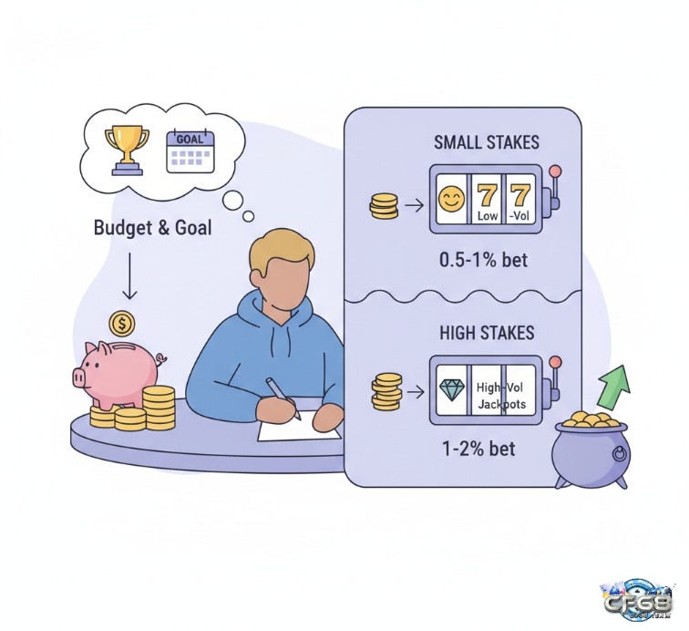 Người chơi slot game thiết lập ngân sách và mục tiêu, phân chia chiến lược cược cho vốn nhỏ và lớn