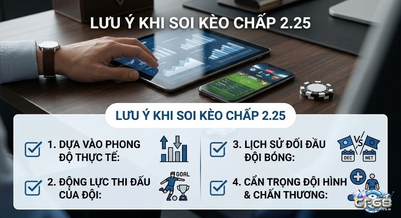 Checklist 4 lưu ý khi soi kèo chấp 2.25 cần xem xét phong độ, động lực, lịch sử đối đầu và chấn thương đội bóng