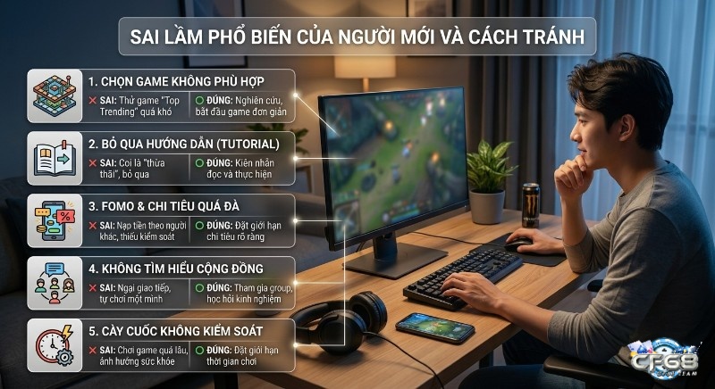 Tổng hợp sai lầm phổ biến của người mới chơi game kèm 5 cách tránh cụ thể, giúp tân thủ có trải nghiệm trọn vẹn và bền vững